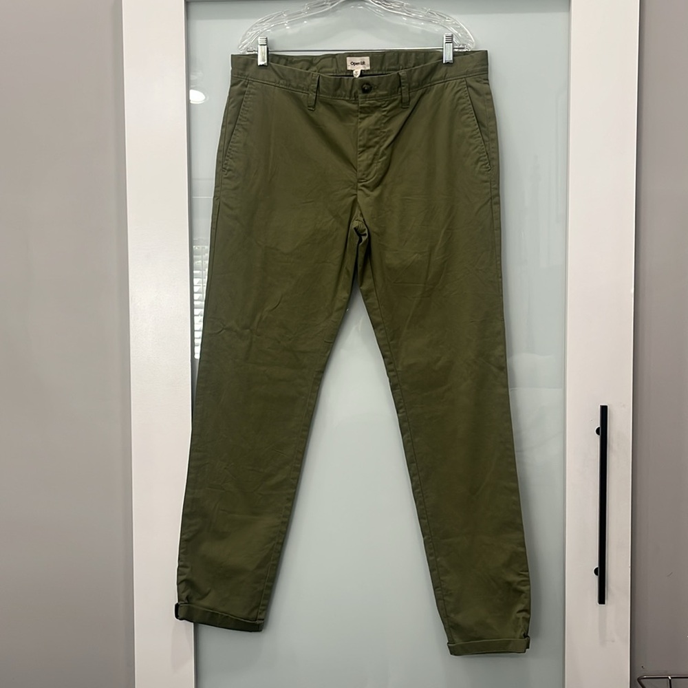 Open Edit Men's Olive Green Chino Pants with Cuff, Size 34